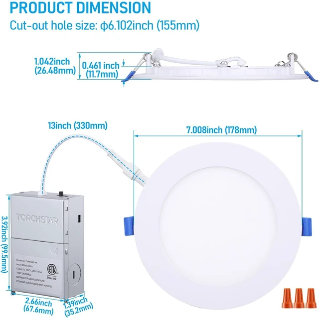 Alt view image 6 of 7 - TORCHSTAR 12-Pack 5CCT 6 Inch Ultra-Thin LED Recessed Light, CRI90 12W