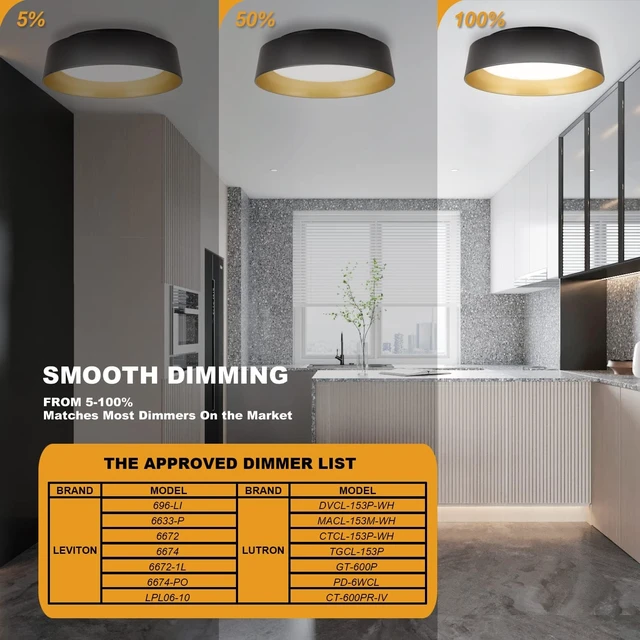 Alt view image 5 of 7 - 12.5 Inch LED Flush Mount Ceiling Light Fixture, 26W, Super Bright 1350 Lumen, 3 Color 3000K/4000K/5000K, Matt Black with Gold Inside, Dimmable Ceiling Lamp for Bedroom Hallway Bathroom Outdoor