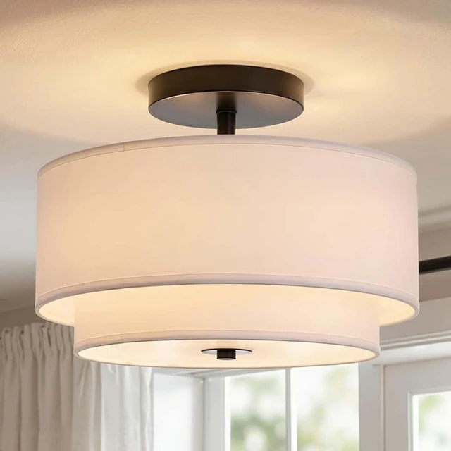 Main image of FRIDEKO HOME Semi Flush Mount Ceiling Light Fixture - 3-Light Modern Ceiling Lamp with Drum Shade, Linen Fabric Chandelier Ceiling Light for Bedroom Living Room Hallway Entryway