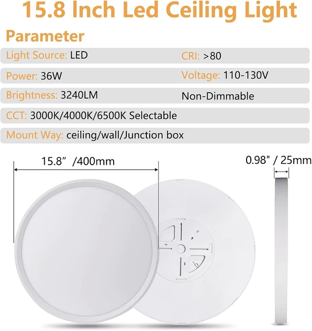 Alt view image 6 of 7 - 6PK 15.8 Inch Led Ceiling Light Flush Mount, 34W, 3060LM, 3000K/4000K/6000K CCT Selectable Super Slim LED Ceiling Light, Close to Ceiling Round Flat Panel Light for Hallway, Bedroom,Kitchen ect