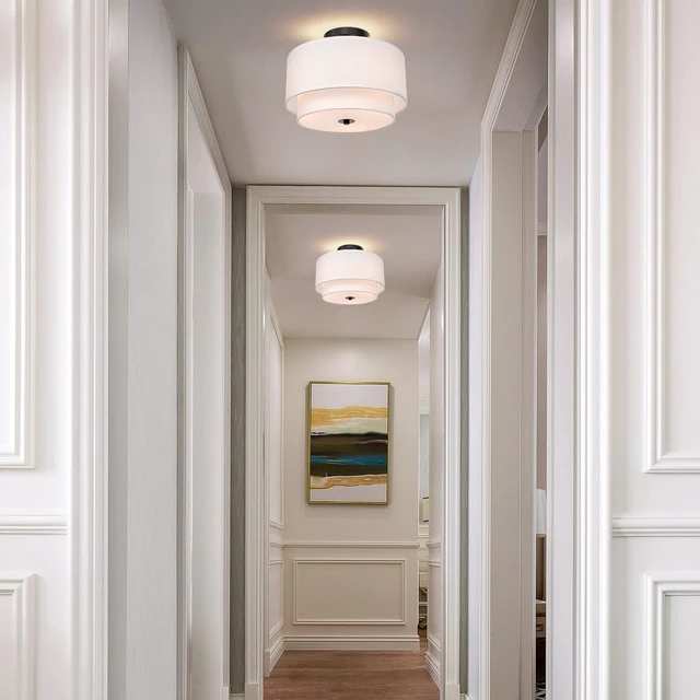 Alt view image 7 of 7 - FRIDEKO HOME Semi Flush Mount Ceiling Light Fixture - 3-Light Modern Ceiling Lamp with Drum Shade, Linen Fabric Chandelier Ceiling Light for Bedroom Living Room Hallway Entryway