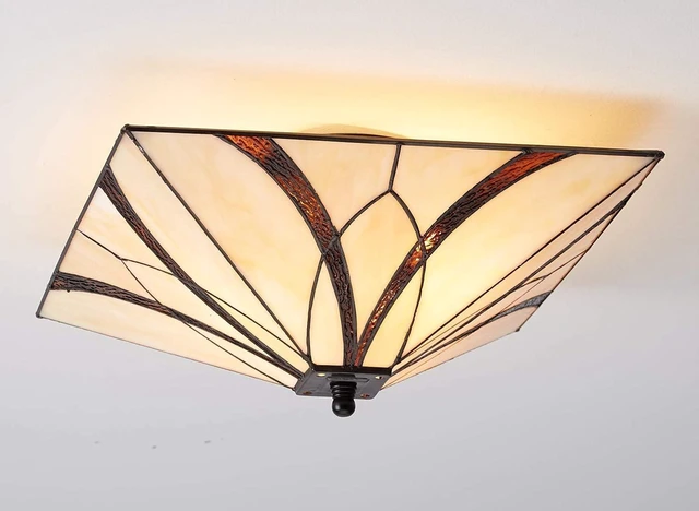 Main image of Tiffany Style Semi Flush Ceiling Light Art Colorful Glass Shade 3 Lights