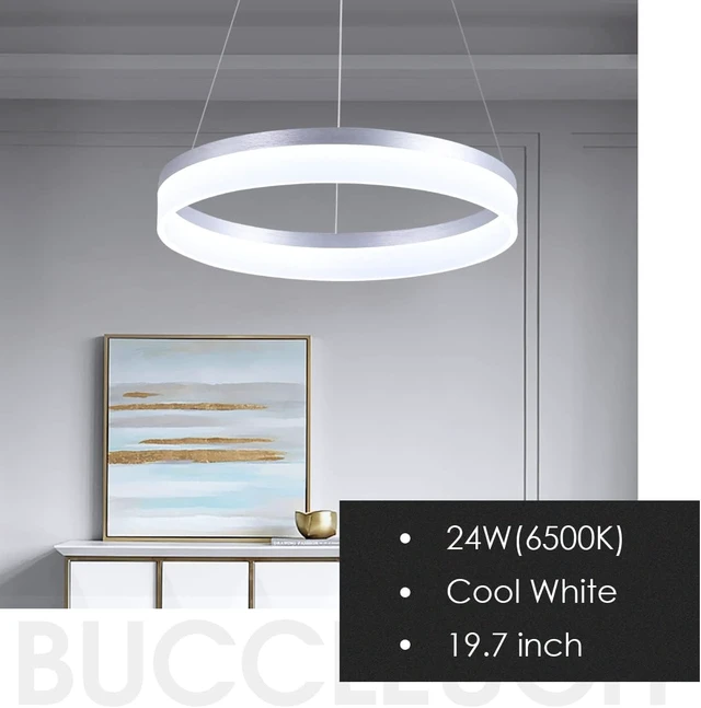 Alt view image 2 of 7 - Buccleuch Modern LED Chandelier - Dimmable 19.7" Silver Round Pendant Light, Height Adjustable UL-Certified Ceiling Light for Dining Room, Kitchen Island, Living Room, Bedroom, Foyer, 6500K