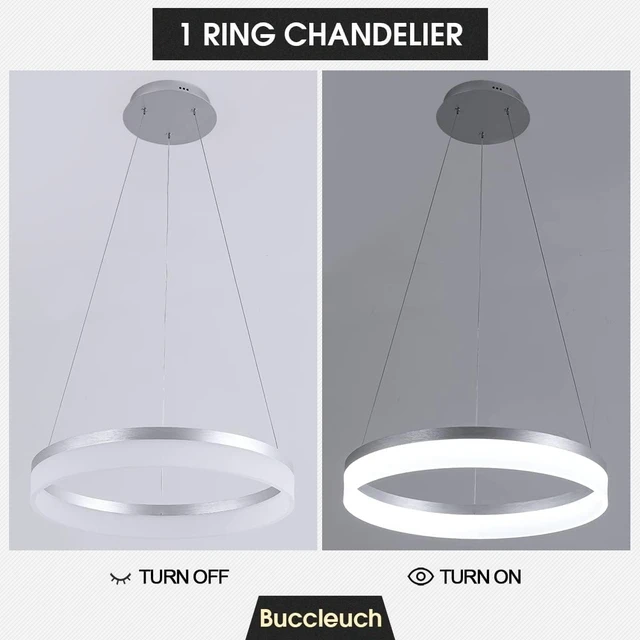 Alt view image 6 of 7 - Buccleuch Modern LED Chandelier - Dimmable 19.7" Silver Round Pendant Light, Height Adjustable UL-Certified Ceiling Light for Dining Room, Kitchen Island, Living Room, Bedroom, Foyer, 6500K