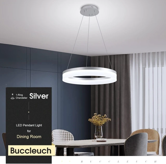 Alt view image 7 of 7 - Buccleuch Modern LED Chandelier - Dimmable 19.7" Silver Round Pendant Light, Height Adjustable UL-Certified Ceiling Light for Dining Room, Kitchen Island, Living Room, Bedroom, Foyer, 6500K