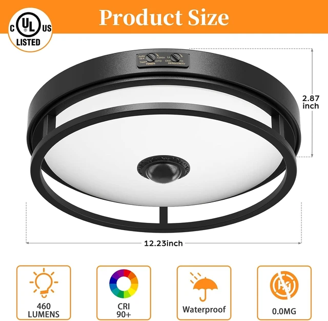Alt view image 6 of 7 - 12 Inch LED Motion Sensor Outdoor Ceiling Light for Porch, Black