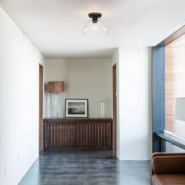 Alt view image 6 of 7 - MEXO Industrial Semi Flush Mount Ceiling Light, Modern Clear Glass Light Fixture Farmhouse 10" Close to Ceiling Lights in Black Finish for Hallway Bedroom, Kitchen Entryway Cafe Bar Porch