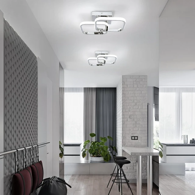 Alt view image 2 of 7 - CANEOE Led Hallway Ceiling Light Fixtures, Square Modern Led Ceiling Lamp, 6000K Chrome Finish Indoor Ceiling Lighting Fixture for Living Room Bedroom Kitchen Bathroom Lights (GDD-SFSL-C-US)