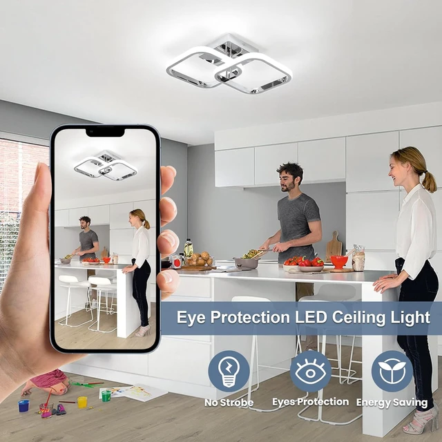 Alt view image 4 of 7 - CANEOE Led Hallway Ceiling Light Fixtures, Square Modern Led Ceiling Lamp, 6000K Chrome Finish Indoor Ceiling Lighting Fixture for Living Room Bedroom Kitchen Bathroom Lights (GDD-SFSL-C-US)