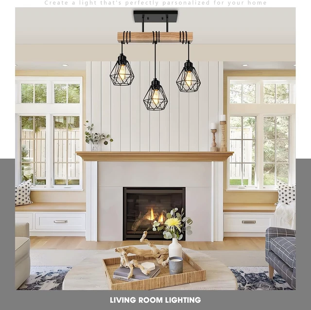 Alt view image 6 of 7 - 3-Lights Farmhouse Dining Room Pendant Light Fixtures Over Table, Rustic Solid Wood Kitchen Island Lighting Hanging with Metal Shades, Modern Black Ceiling Pendant Lamp for Living Room Hallway