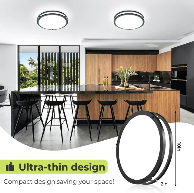 Alt view image 5 of 6 - hepside 2Pack Flush Mount LED Ceiling Light with Remote, Dimmable& 3000K-6500K Adjustable Ceiling Light Fixture, Timer, Night Light, 13 inch Black Ceiling Lamps for Kitchen Bathroom Bedroom Hallway