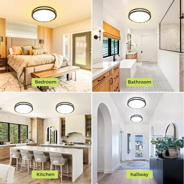 Alt view image 6 of 6 - hepside 2Pack Flush Mount LED Ceiling Light with Remote, Dimmable& 3000K-6500K Adjustable Ceiling Light Fixture, Timer, Night Light, 13 inch Black Ceiling Lamps for Kitchen Bathroom Bedroom Hallway
