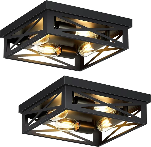 Main image of ZHU YAN Farmhouse Ceiling Light Fixture, 2 Pack Square Black Metal Cage Ceiling Lamp for Kitchen Entryway Hallway (4-Light)