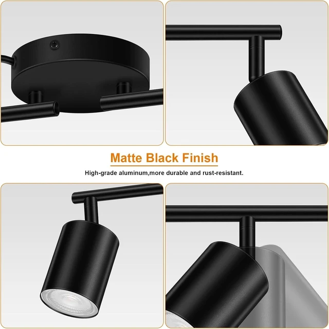 Alt view image 5 of 7 - Plug in Track Lighting LED, Track Lighting Fixtures Ceiling, Black 4-Light Kitchen Light Kit, Plug in Wall Light with 14.8ft Power Cord, Rotatable Ceiling Spotlight for Bedroom(GU10 Socket, NO Bulb)