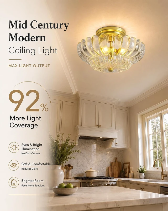 Alt view image 6 of 7 - Semi Flush Mount Ceiling Light 11.8" Vinatge Gold Hallway Lights