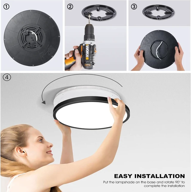 Alt view image 6 of 7 - 8Pack 12 Inch 3200LM Flush Mount LED Ceiling Lights,Black 28W Slim Ceiling Light Fixture Round Day White 6000K Thin Round Flat Ceiling Light 120V Surface LED Ceiling Light 300W Equivalent