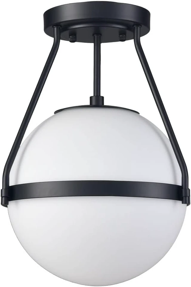 Alt view image 4 of 7 - HOLKIRT Mid-Century Black Globe Ceiling Light, White Opal Glass