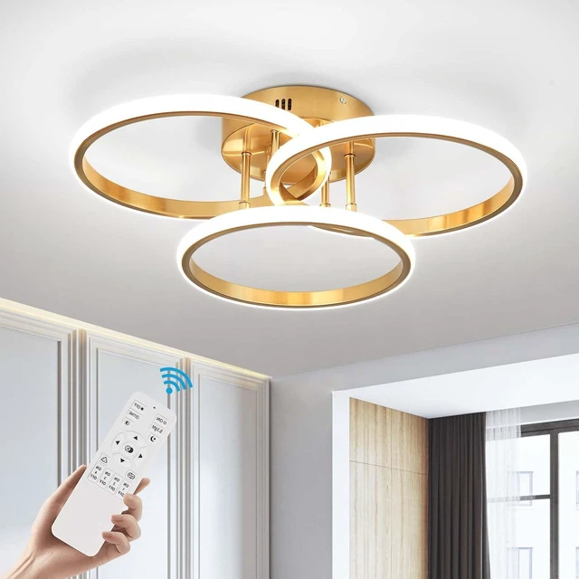 Main image of Gold Modern Ceiling Light Fixture, 3000K-6000K Dimmable Flush Mount Ceiling Light with Remote Control, 3 Rings Close to Ceiling Lamp for Bedroom Living Room Dining Room Kitchen