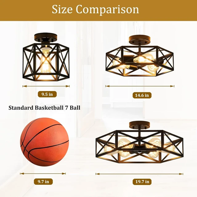 Alt view image 6 of 7 - Black Modern Farmhouse Metal Semi Flush Mount Ceiling Light Fixture 9.5 in