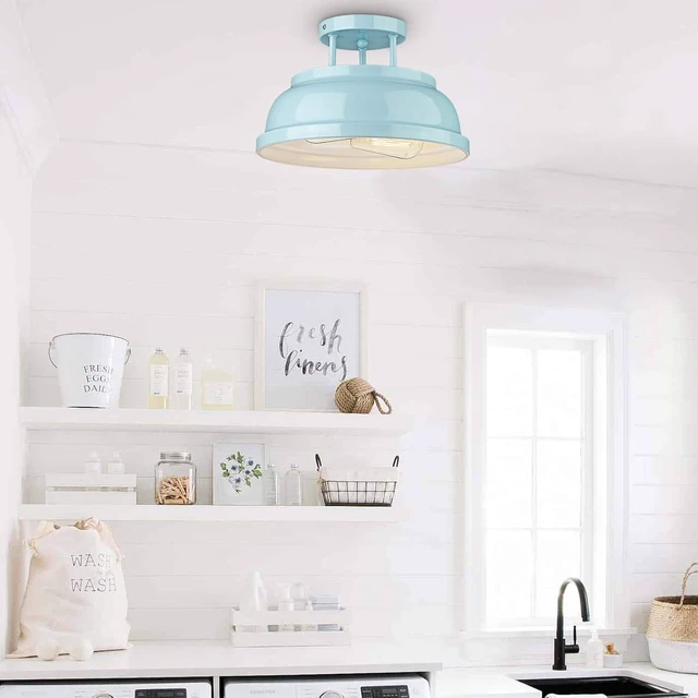 Alt view image 3 of 5 - zeyu Modern Semi Flush Ceiling Light - 2-Light Ceiling Light Fixture for Living Room Bedroom Kitchen Hallway, Blue Finish, ZY29-F SF