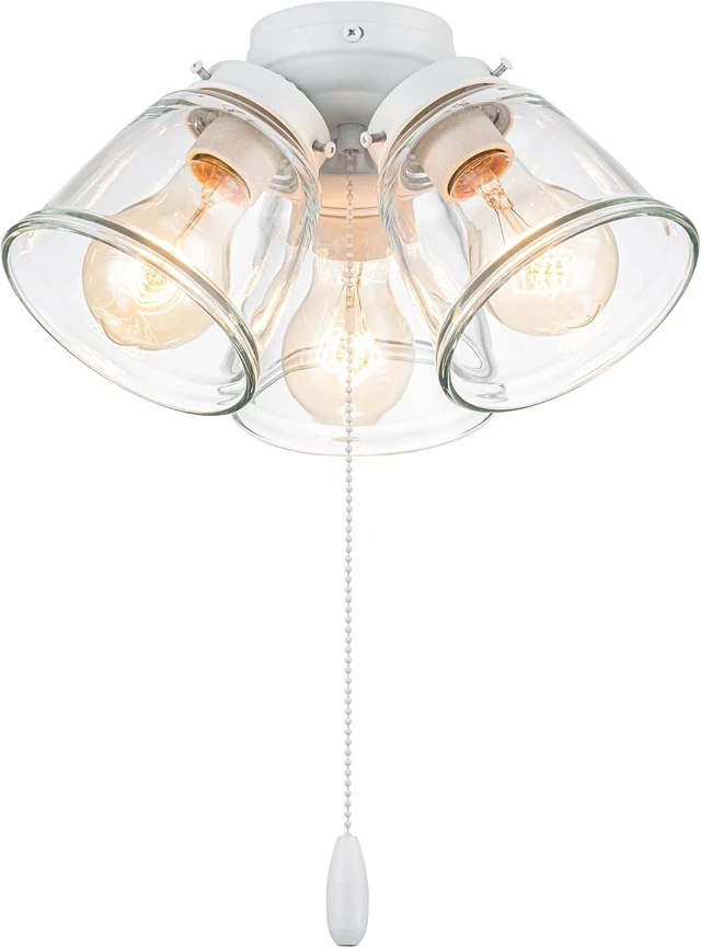 Alt view image 2 of 7 - Aspen Creative 22013-1, Three-Light Ceiling Fan Light Kit with Pull Chain, Matte White Finish with Clear Glass Shades, 13-1/8" Diameter x 6-3/4" Height