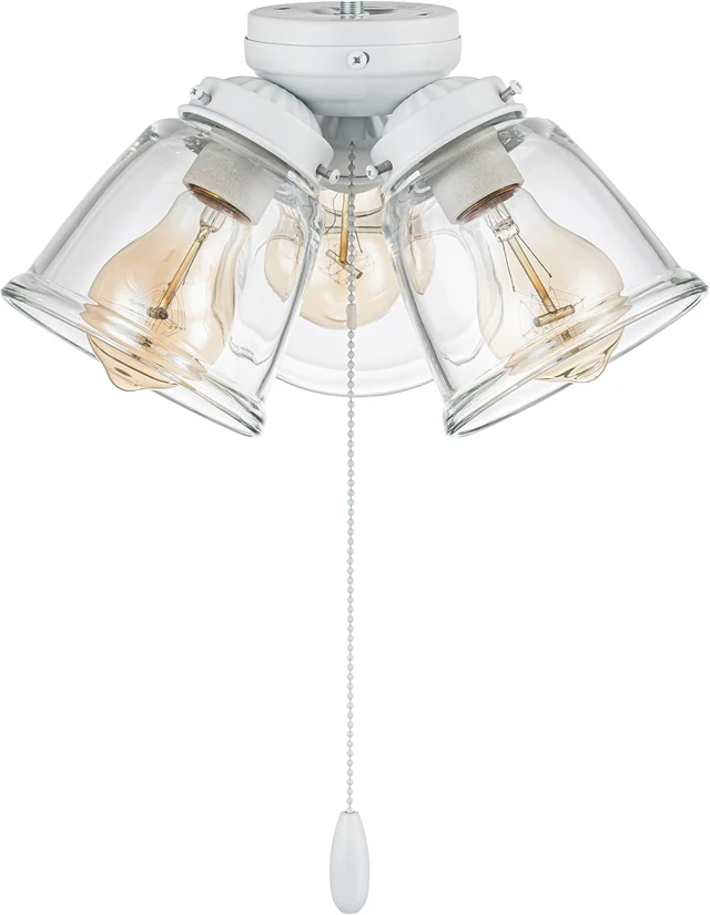 Alt view image 3 of 7 - Aspen Creative 22013-1, Three-Light Ceiling Fan Light Kit with Pull Chain, Matte White Finish with Clear Glass Shades, 13-1/8" Diameter x 6-3/4" Height