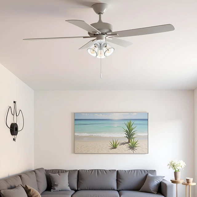Alt view image 6 of 7 - Aspen Creative 22013-1, Three-Light Ceiling Fan Light Kit with Pull Chain, Matte White Finish with Clear Glass Shades, 13-1/8" Diameter x 6-3/4" Height