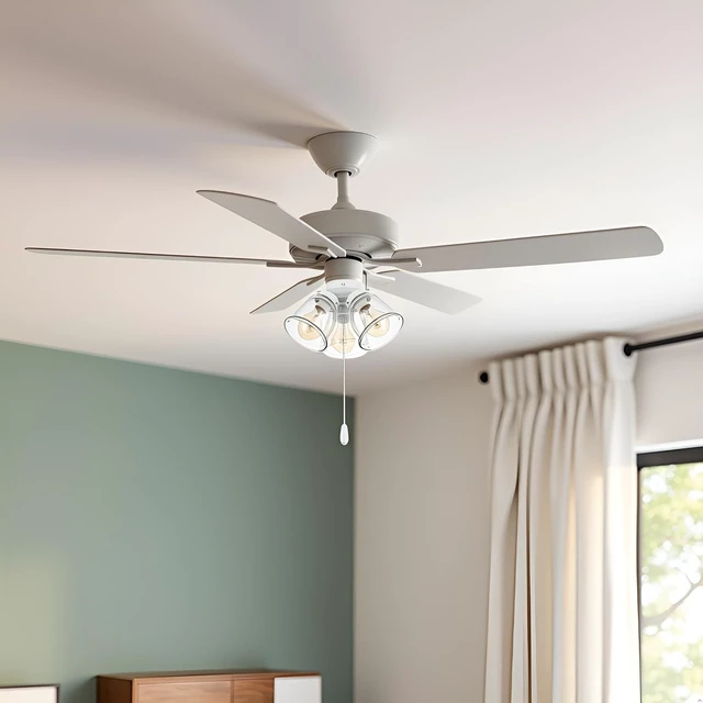 Alt view image 5 of 7 - Aspen Creative 22013-1, Three-Light Ceiling Fan Light Kit with Pull Chain, Matte White Finish with Clear Glass Shades, 13-1/8" Diameter x 6-3/4" Height