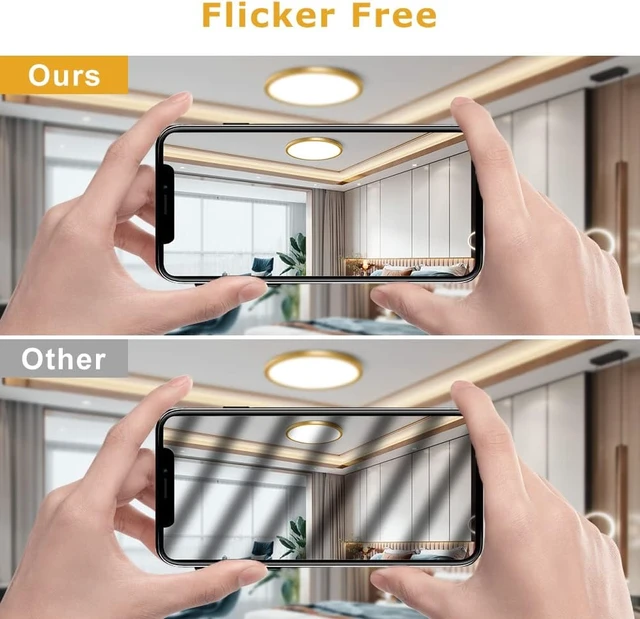 Alt view image 3 of 7 - 12 Inch Flush Mount Ceiling Light Fixture LED, 24W (240W Equivalent), 3200LM, 5000K Daylight White, IP40, Flat Modern Round Ceiling Lights for Bedrooms, Living Rooms, Bathrooms, Stairwells, etc.(Gold)