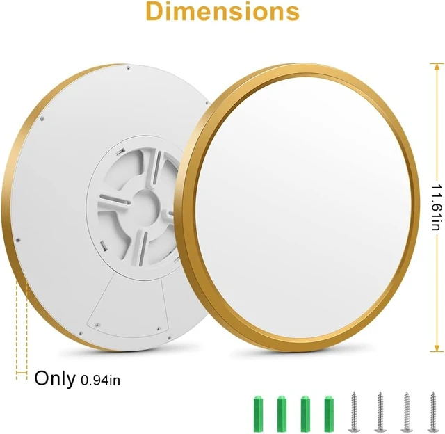 Alt view image 6 of 7 - 12 Inch Flush Mount Ceiling Light Fixture LED, 24W (240W Equivalent), 3200LM, 5000K Daylight White, IP40, Flat Modern Round Ceiling Lights for Bedrooms, Living Rooms, Bathrooms, Stairwells, etc.(Gold)