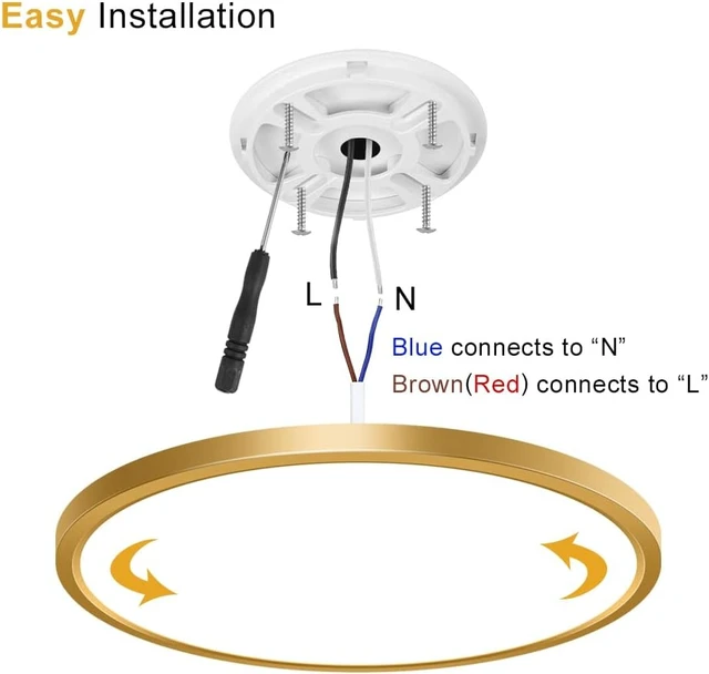 Alt view image 7 of 7 - 12 Inch Flush Mount Ceiling Light Fixture LED, 24W (240W Equivalent), 3200LM, 5000K Daylight White, IP40, Flat Modern Round Ceiling Lights for Bedrooms, Living Rooms, Bathrooms, Stairwells, etc.(Gold)