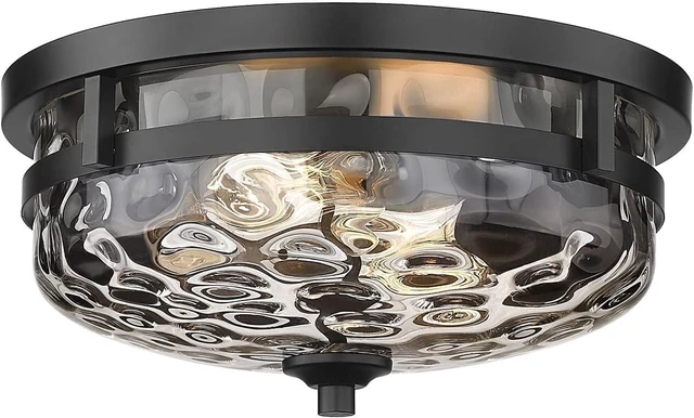 Main image of Casia Flush Mount Ceiling Lights, 2-Light Farmhouse Close to Ceiling Light, Hammered Glass Ceiling Light, Industrial Ceiling Lighting Fixture for Kitchen Hallway Living Room Stairwell (Black)
