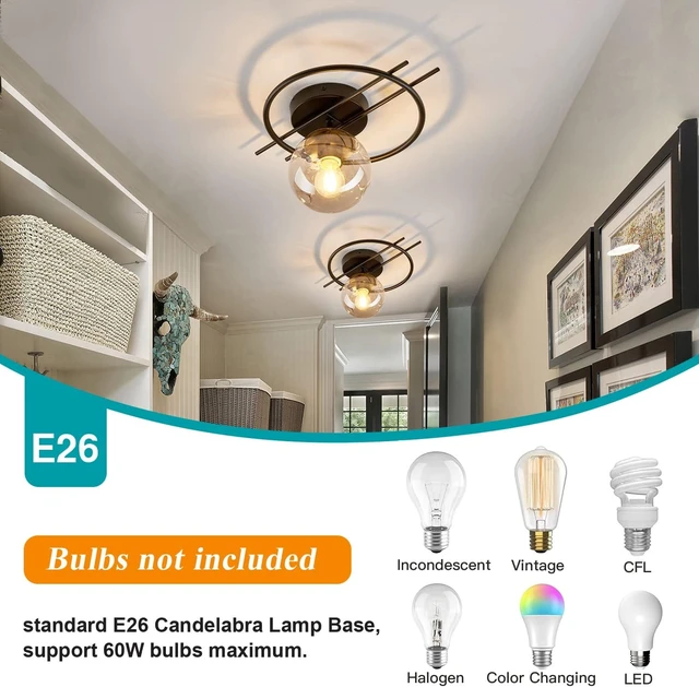 Alt view image 4 of 7 - Matte black & gold finish Semi Flush Mount Ceiling Light Fixture Mid Century Modern Chandelier with Glass Globe Small Indoor Lighting for Kitchen Hallway Bathroom Bedroom Closet Farmhouse Proch.