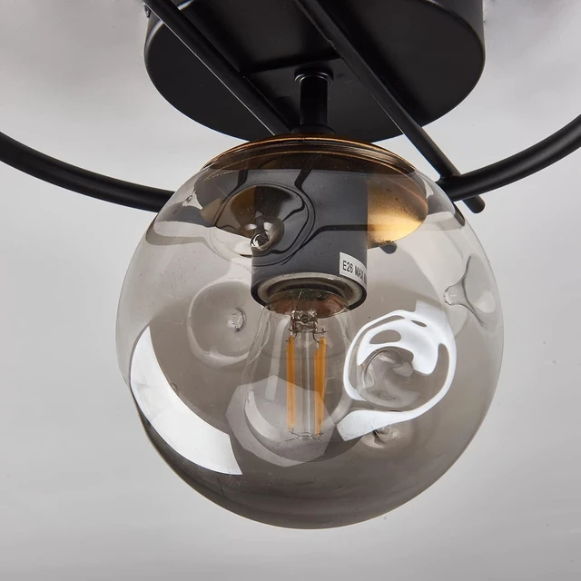 Alt view image 5 of 7 - Matte black & gold finish Semi Flush Mount Ceiling Light Fixture Mid Century Modern Chandelier with Glass Globe Small Indoor Lighting for Kitchen Hallway Bathroom Bedroom Closet Farmhouse Proch.