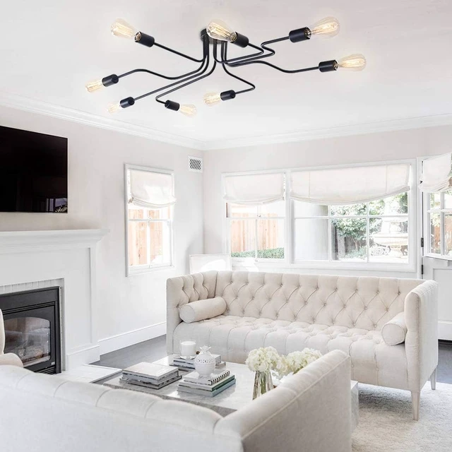 Alt view image 6 of 7 - Lingkai 8 Lights Sputnik Ceiling Light Fixture Industrial Chandelier Semi Flush Mount Light Fixtures with Matte Black Finish for Living Room Bedroom Dining Room