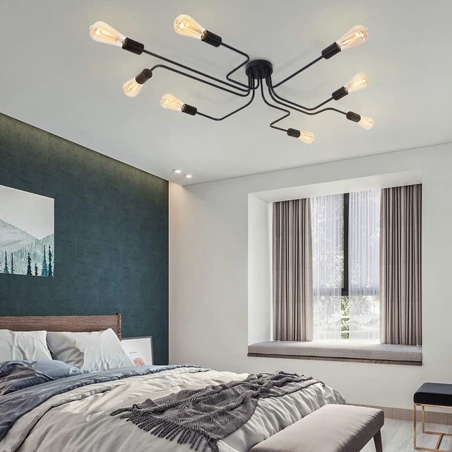 Alt view image 5 of 7 - Lingkai 8 Lights Sputnik Ceiling Light Fixture Industrial Chandelier Semi Flush Mount Light Fixtures with Matte Black Finish for Living Room Bedroom Dining Room