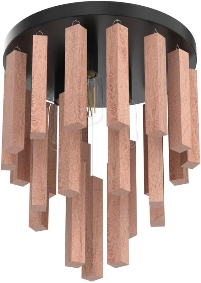 Alt view image 4 of 7 - 3-Light Semi Flush Mount Ceiling Lights Boho Wood Light Fixture Farmhouse Chandelier Oak and Black Ceiling Lighting with E26 for Kitchen Living Room Entryway Bedroom Dining Room