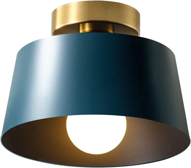 Main image of Ceiling Light Fixture, Hallway Ceiling Light with Gold Plate and Matte Black Shade, Modern Simple Style Porch Light Fixtures Semi Flush Mount (Blue)