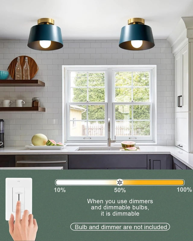 Alt view image 5 of 7 - Ceiling Light Fixture, Hallway Ceiling Light with Gold Plate and Matte Black Shade, Modern Simple Style Porch Light Fixtures Semi Flush Mount (Blue)