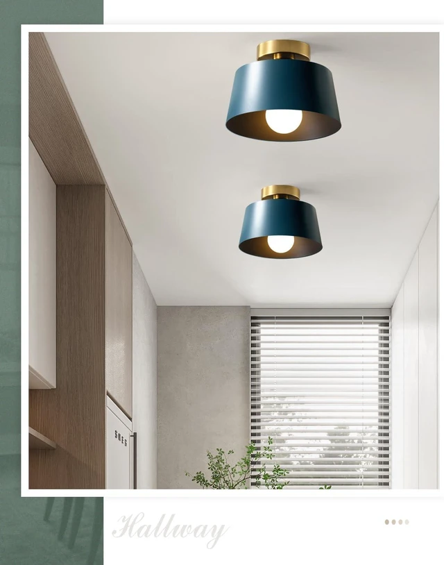 Alt view image 7 of 7 - Ceiling Light Fixture, Hallway Ceiling Light with Gold Plate and Matte Black Shade, Modern Simple Style Porch Light Fixtures Semi Flush Mount (Blue)