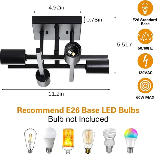 Alt view image 4 of 7 - Industrial 4-Light Semi Flush Mount Ceiling Light Fixture, Farmhouse Black Chandelier Lighting, Modern E26 Base Sputnik Ceiling Lamp for Kitchen Bedroom Living Room Hallway Entryway