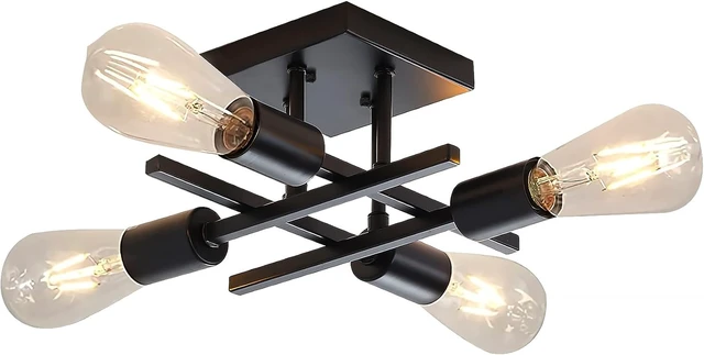 Alt view image 6 of 7 - Industrial 4-Light Semi Flush Mount Ceiling Light Fixture, Farmhouse Black Chandelier Lighting, Modern E26 Base Sputnik Ceiling Lamp for Kitchen Bedroom Living Room Hallway Entryway