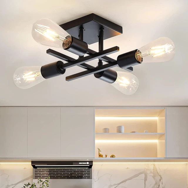 Alt view image 7 of 7 - Industrial 4-Light Semi Flush Mount Ceiling Light Fixture, Farmhouse Black Chandelier Lighting, Modern E26 Base Sputnik Ceiling Lamp for Kitchen Bedroom Living Room Hallway Entryway