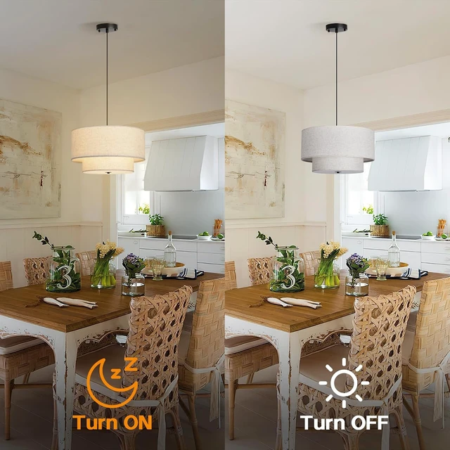 Alt view image 4 of 7 - 18" Modern Double Drum Fabric Pendant Light, Large Hanging Ceiling Chandelier Fixture with Dual Layer Fabric Shade, Ideal for Dining Room, Living Room, Bedroom, and Kitchen