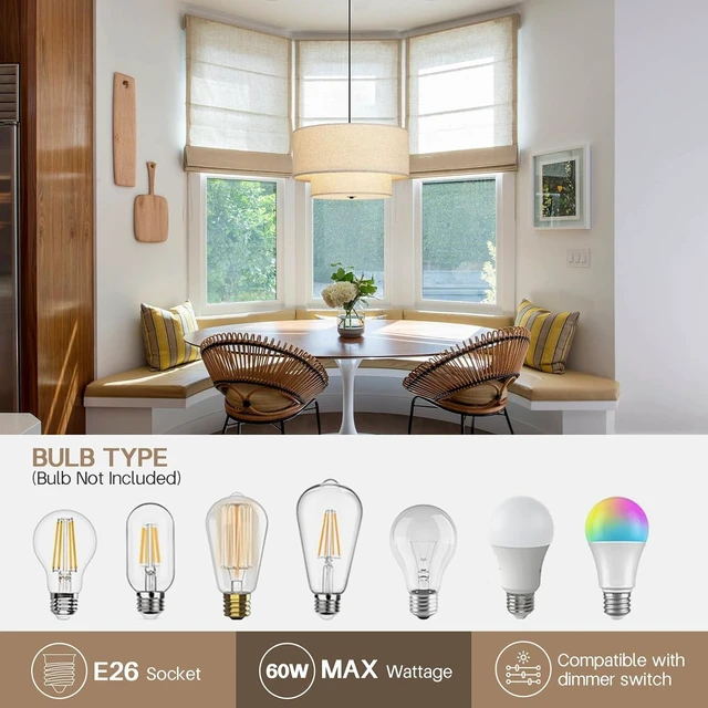 Alt view image 5 of 7 - 18" Modern Double Drum Fabric Pendant Light, Large Hanging Ceiling Chandelier Fixture with Dual Layer Fabric Shade, Ideal for Dining Room, Living Room, Bedroom, and Kitchen
