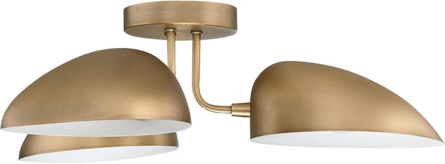 Alt view image 6 of 7 - Nathan James Argo Semi Mount Flush Ceiling Light, 3-Lights Modern Retro Lighting with Black Rounded Shades for Hallway, Dining Room and Bedroom, Vintaged Brass