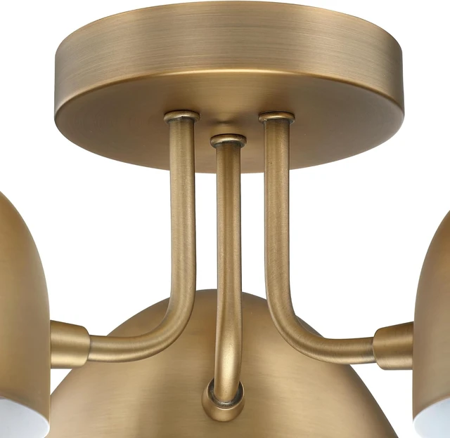Alt view image 5 of 7 - Nathan James Argo Semi Mount Flush Ceiling Light, 3-Lights Modern Retro Lighting with Black Rounded Shades for Hallway, Dining Room and Bedroom, Vintaged Brass