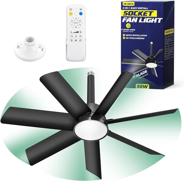 Main image of 28" Socket Fan Light, 4000LM Ceiling Fan with Light