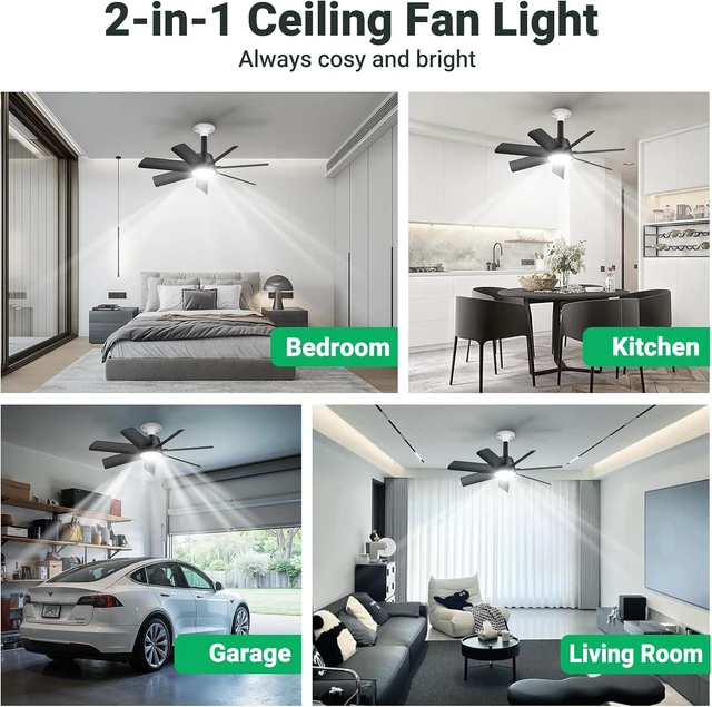 Alt view image 7 of 7 - 28" Socket Fan Light, 4000LM Ceiling Fan with Light