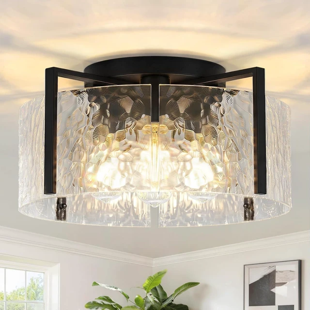 Main image of 16" Semi-Flush Mount Ceiling Light, 4-Light Hammered Glass Drum Fixture